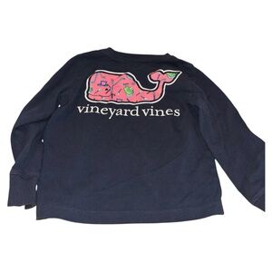 Vineyard Vines Toddler Navy Long Sleeve Tee with Pink Golf Whale 3T